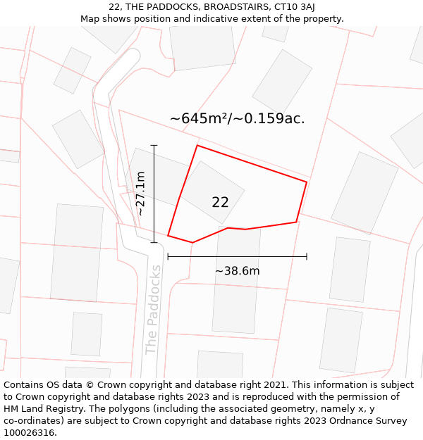 22, THE PADDOCKS, BROADSTAIRS, CT10 3AJ: Plot and title map