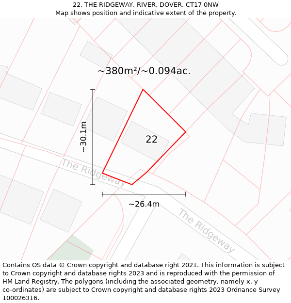 22, THE RIDGEWAY, RIVER, DOVER, CT17 0NW: Plot and title map