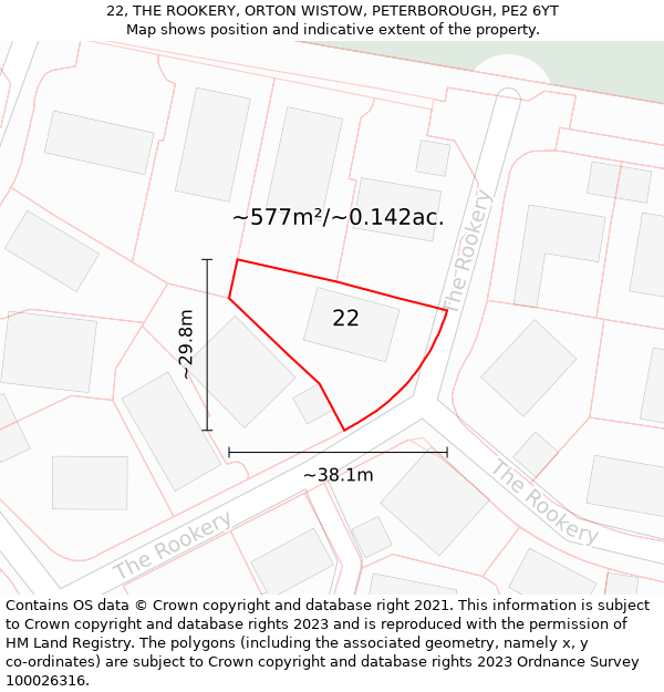 22, THE ROOKERY, ORTON WISTOW, PETERBOROUGH, PE2 6YT: Plot and title map