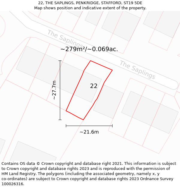 22, THE SAPLINGS, PENKRIDGE, STAFFORD, ST19 5DE: Plot and title map