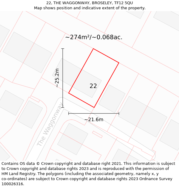 22, THE WAGGONWAY, BROSELEY, TF12 5QU: Plot and title map