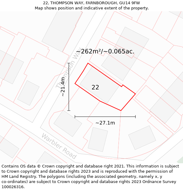 22, THOMPSON WAY, FARNBOROUGH, GU14 9FW: Plot and title map