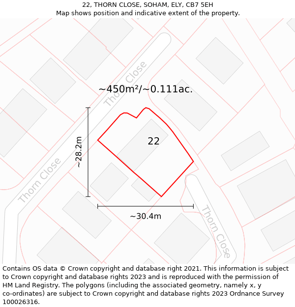 22, THORN CLOSE, SOHAM, ELY, CB7 5EH: Plot and title map