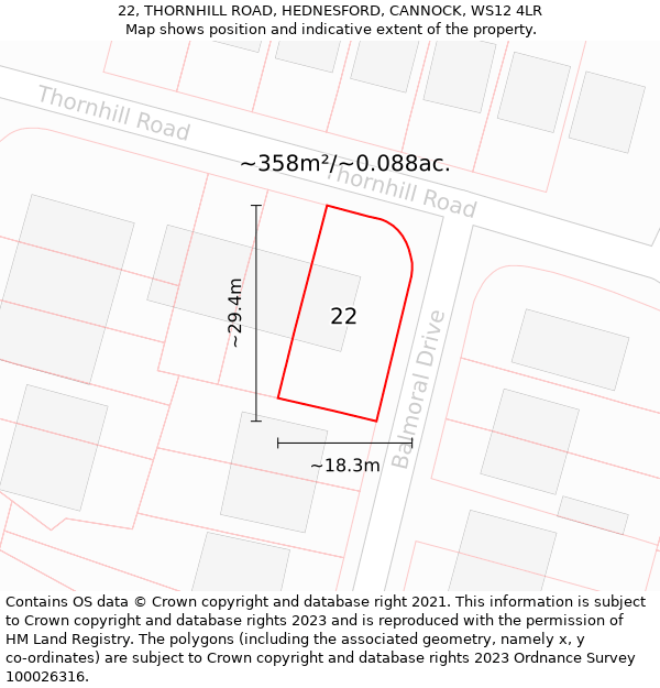 22, THORNHILL ROAD, HEDNESFORD, CANNOCK, WS12 4LR: Plot and title map