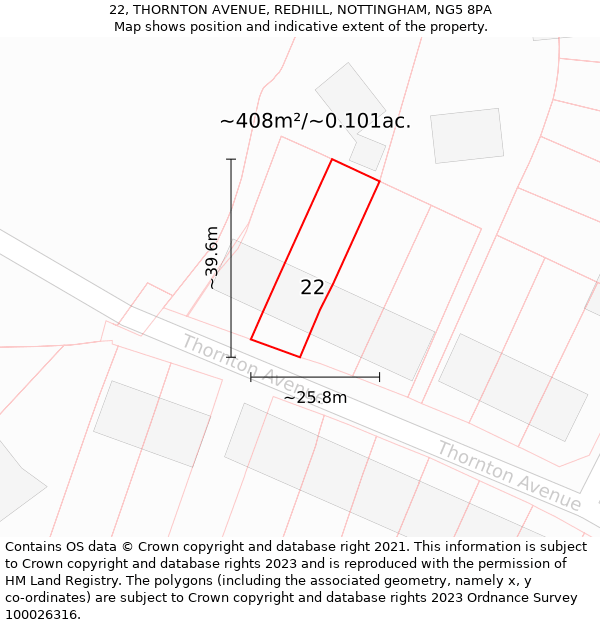 22, THORNTON AVENUE, REDHILL, NOTTINGHAM, NG5 8PA: Plot and title map