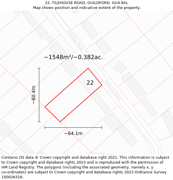 22, TILEHOUSE ROAD, GUILDFORD, GU4 8AL: Plot and title map