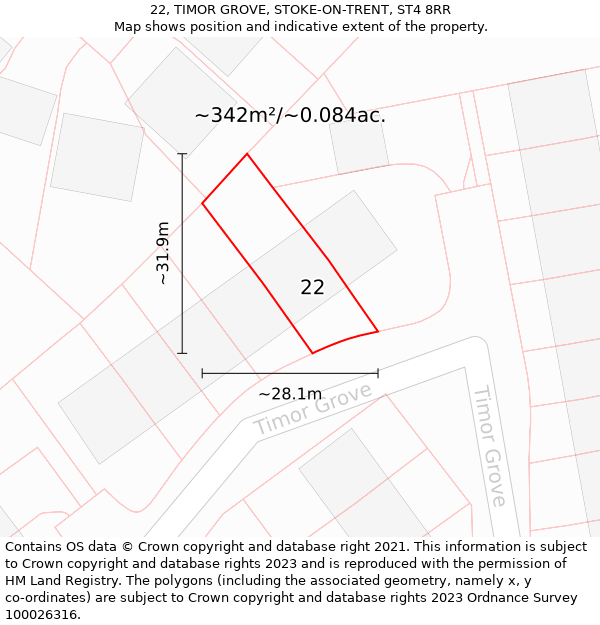 22, TIMOR GROVE, STOKE-ON-TRENT, ST4 8RR: Plot and title map