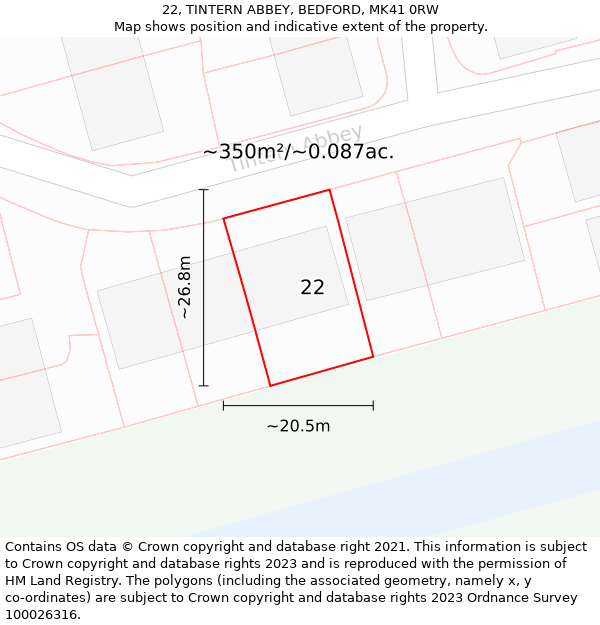 22, TINTERN ABBEY, BEDFORD, MK41 0RW: Plot and title map