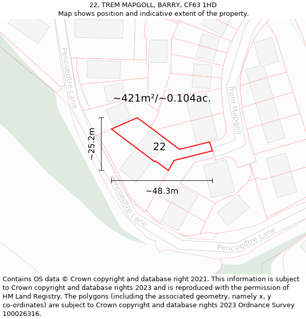 22, TREM MAPGOLL, BARRY, CF63 1HD: Plot and title map