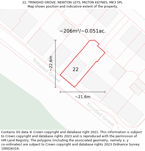 22, TRINIDAD GROVE, NEWTON LEYS, MILTON KEYNES, MK3 5PL: Plot and title map