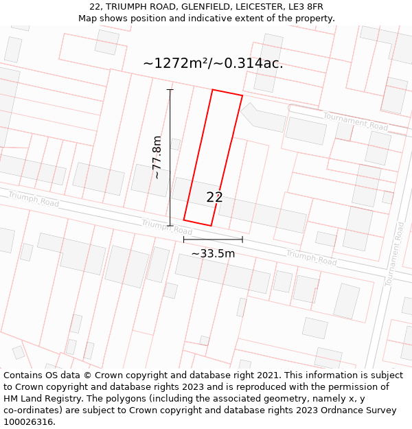 22, TRIUMPH ROAD, GLENFIELD, LEICESTER, LE3 8FR: Plot and title map