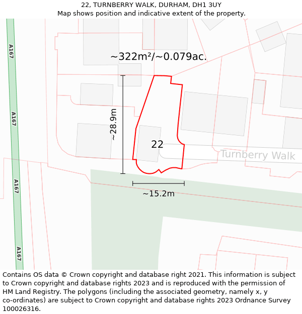 22, TURNBERRY WALK, DURHAM, DH1 3UY: Plot and title map