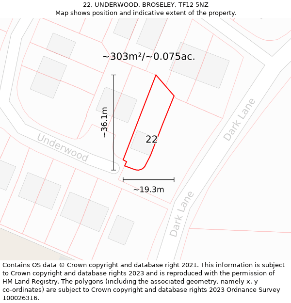 22, UNDERWOOD, BROSELEY, TF12 5NZ: Plot and title map