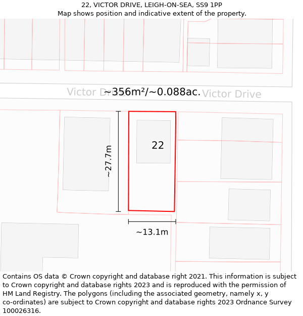 22, VICTOR DRIVE, LEIGH-ON-SEA, SS9 1PP: Plot and title map