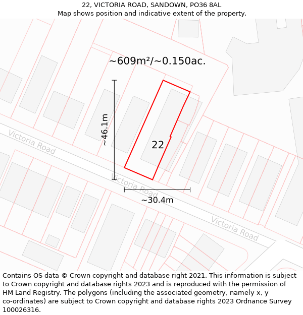 22, VICTORIA ROAD, SANDOWN, PO36 8AL: Plot and title map