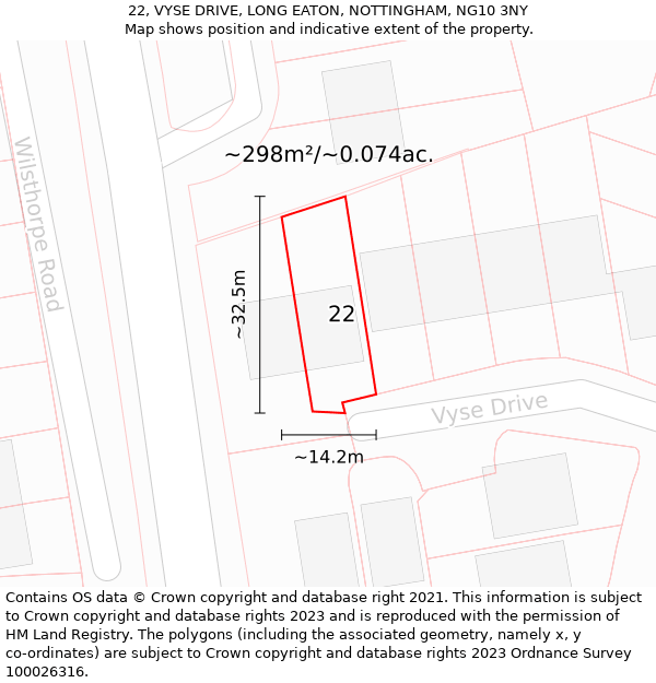 22, VYSE DRIVE, LONG EATON, NOTTINGHAM, NG10 3NY: Plot and title map