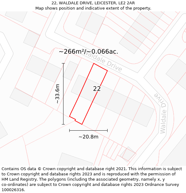 22, WALDALE DRIVE, LEICESTER, LE2 2AR: Plot and title map