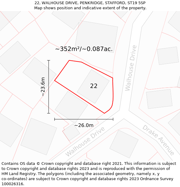 22, WALHOUSE DRIVE, PENKRIDGE, STAFFORD, ST19 5SP: Plot and title map