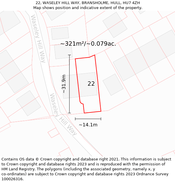 22, WASELEY HILL WAY, BRANSHOLME, HULL, HU7 4ZH: Plot and title map