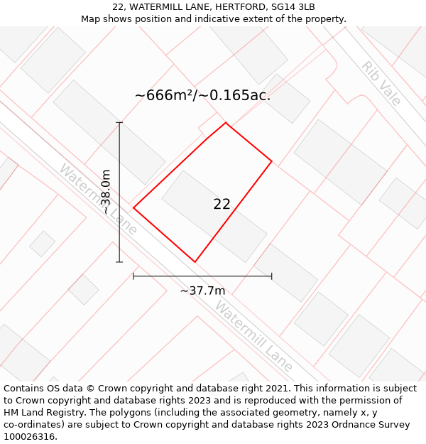 22, WATERMILL LANE, HERTFORD, SG14 3LB: Plot and title map