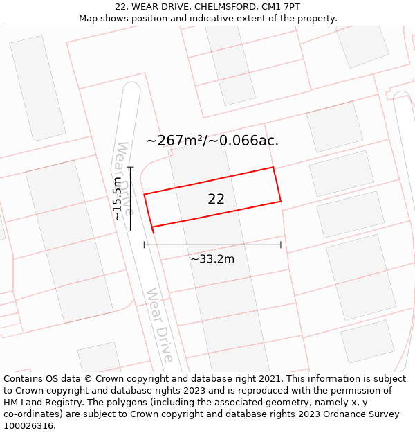 22, WEAR DRIVE, CHELMSFORD, CM1 7PT: Plot and title map