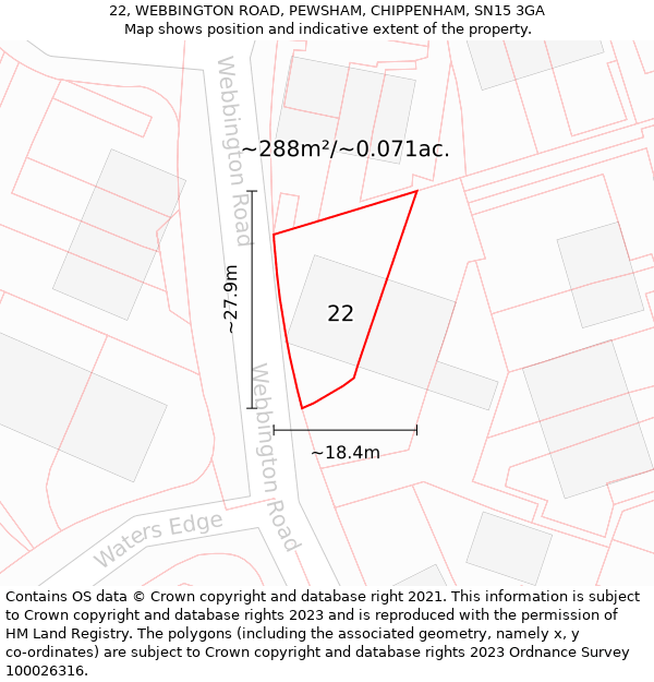 22, WEBBINGTON ROAD, PEWSHAM, CHIPPENHAM, SN15 3GA: Plot and title map