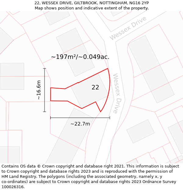 22, WESSEX DRIVE, GILTBROOK, NOTTINGHAM, NG16 2YP: Plot and title map