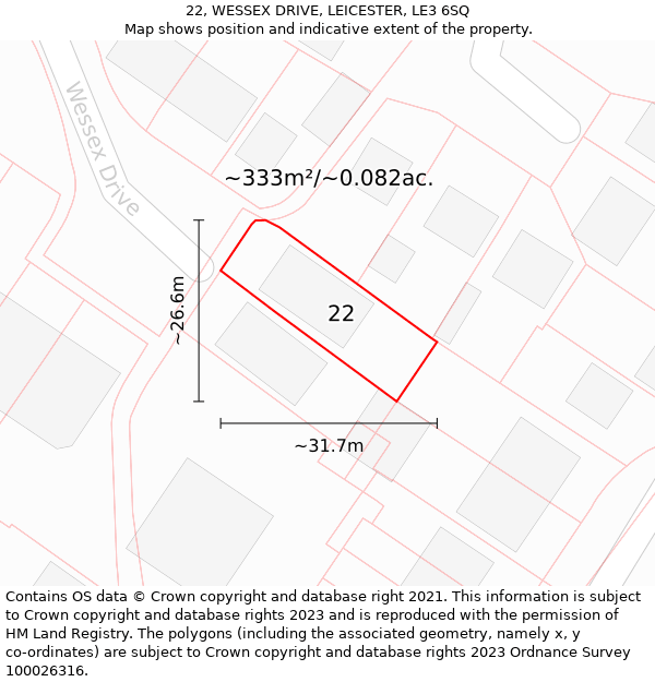 22, WESSEX DRIVE, LEICESTER, LE3 6SQ: Plot and title map