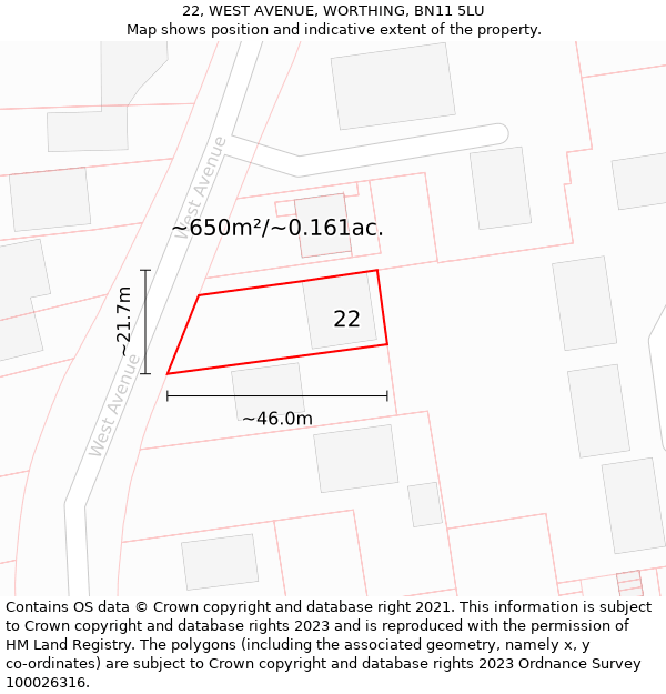 22, WEST AVENUE, WORTHING, BN11 5LU: Plot and title map