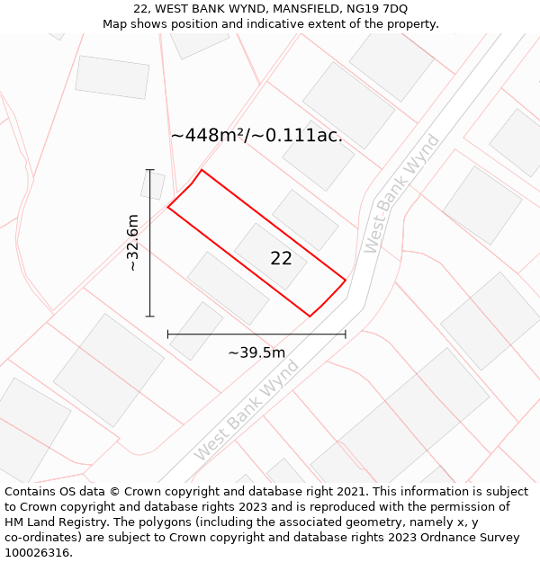 22, WEST BANK WYND, MANSFIELD, NG19 7DQ: Plot and title map