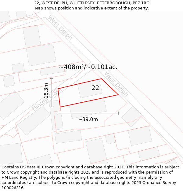 22, WEST DELPH, WHITTLESEY, PETERBOROUGH, PE7 1RG: Plot and title map