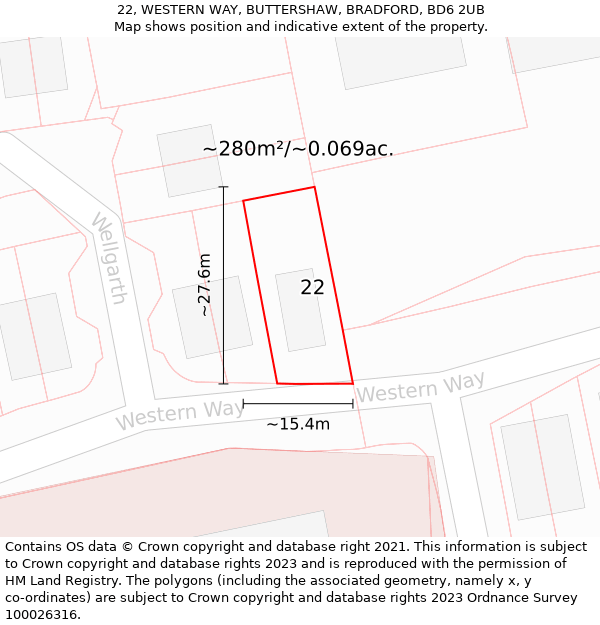 22, WESTERN WAY, BUTTERSHAW, BRADFORD, BD6 2UB: Plot and title map