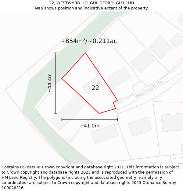 22, WESTWARD HO, GUILDFORD, GU1 1UU: Plot and title map