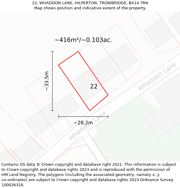 22, WHADDON LANE, HILPERTON, TROWBRIDGE, BA14 7RN: Plot and title map