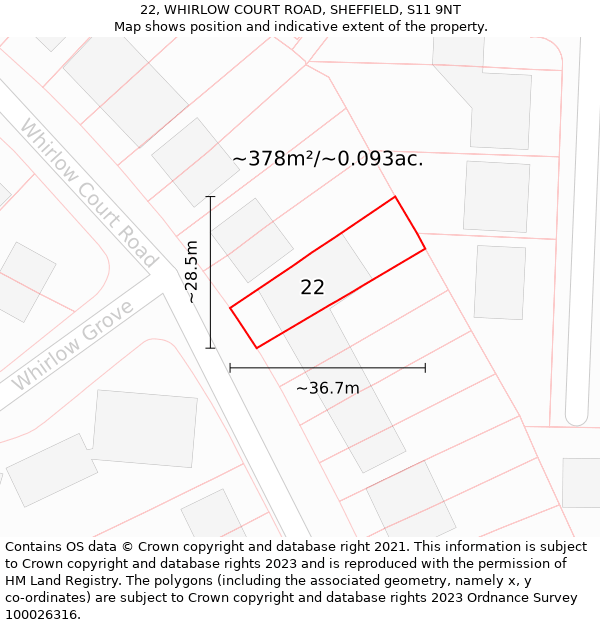 22, WHIRLOW COURT ROAD, SHEFFIELD, S11 9NT: Plot and title map