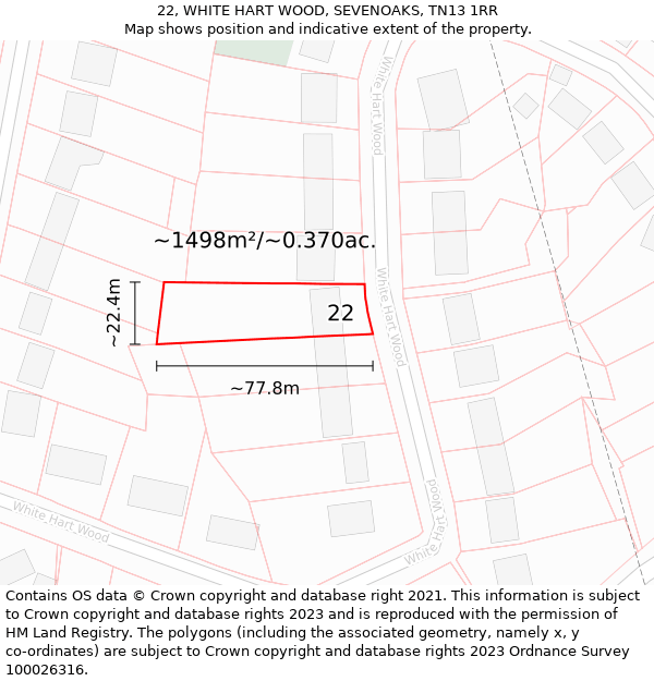 22, WHITE HART WOOD, SEVENOAKS, TN13 1RR: Plot and title map