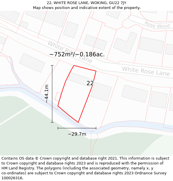 22, WHITE ROSE LANE, WOKING, GU22 7JY: Plot and title map