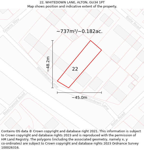 22, WHITEDOWN LANE, ALTON, GU34 1PT: Plot and title map