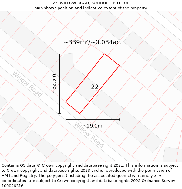 22, WILLOW ROAD, SOLIHULL, B91 1UE: Plot and title map