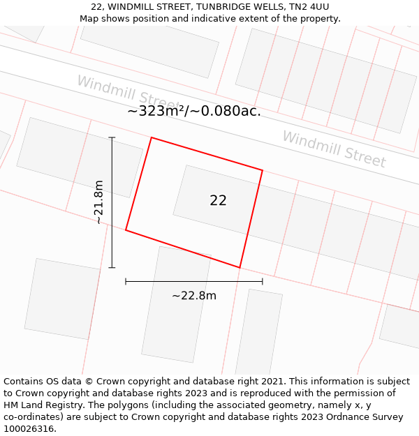 22, WINDMILL STREET, TUNBRIDGE WELLS, TN2 4UU: Plot and title map