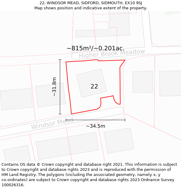 22, WINDSOR MEAD, SIDFORD, SIDMOUTH, EX10 9SJ: Plot and title map