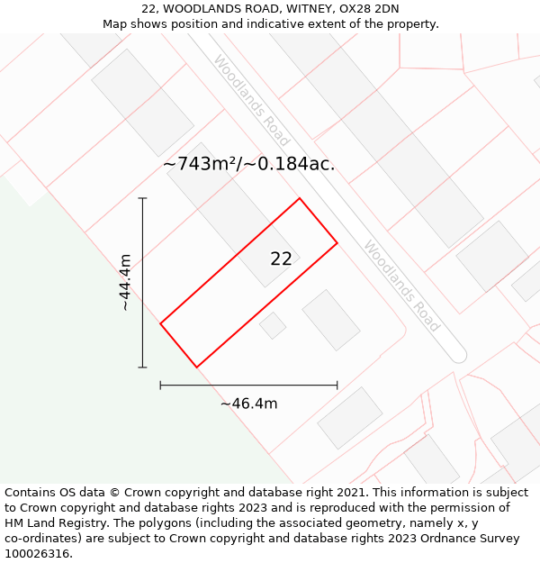 22, WOODLANDS ROAD, WITNEY, OX28 2DN: Plot and title map