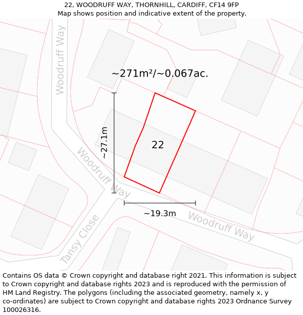 22, WOODRUFF WAY, THORNHILL, CARDIFF, CF14 9FP: Plot and title map