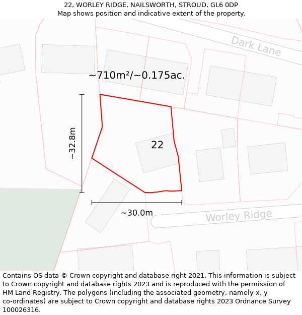 22, WORLEY RIDGE, NAILSWORTH, STROUD, GL6 0DP: Plot and title map