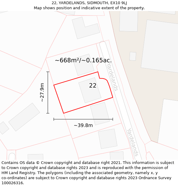 22, YARDELANDS, SIDMOUTH, EX10 9LJ: Plot and title map