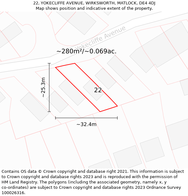 22, YOKECLIFFE AVENUE, WIRKSWORTH, MATLOCK, DE4 4DJ: Plot and title map