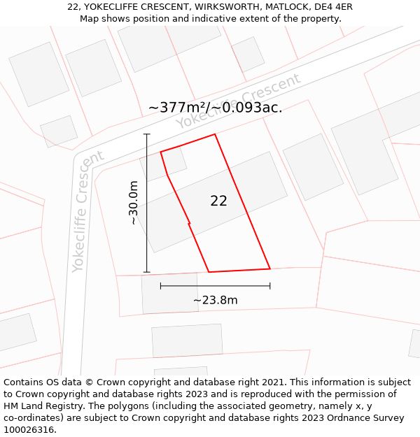 22, YOKECLIFFE CRESCENT, WIRKSWORTH, MATLOCK, DE4 4ER: Plot and title map