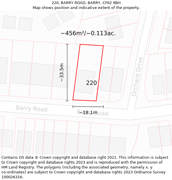 220, BARRY ROAD, BARRY, CF62 9BH: Plot and title map