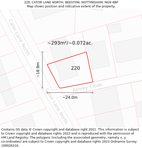 220, CATOR LANE NORTH, BEESTON, NOTTINGHAM, NG9 4BP: Plot and title map