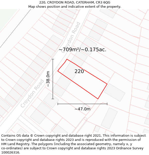 220, CROYDON ROAD, CATERHAM, CR3 6QG: Plot and title map